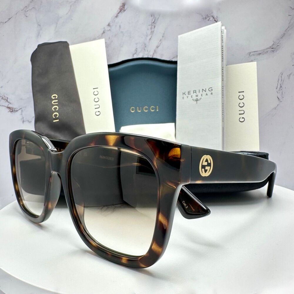 LUXURY New Gucci Polarized Sunglasses Brown Black Tortoise Square Gold GG Logo - Picture 10 of 16